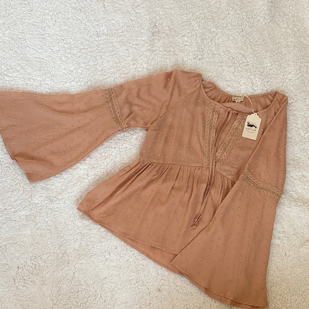 Boho Bell Sleeve Top in Tan